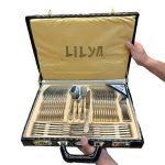Lot Imported 48 Pieces – 12 Person Luxury Cutlery Set – Leather Case 23